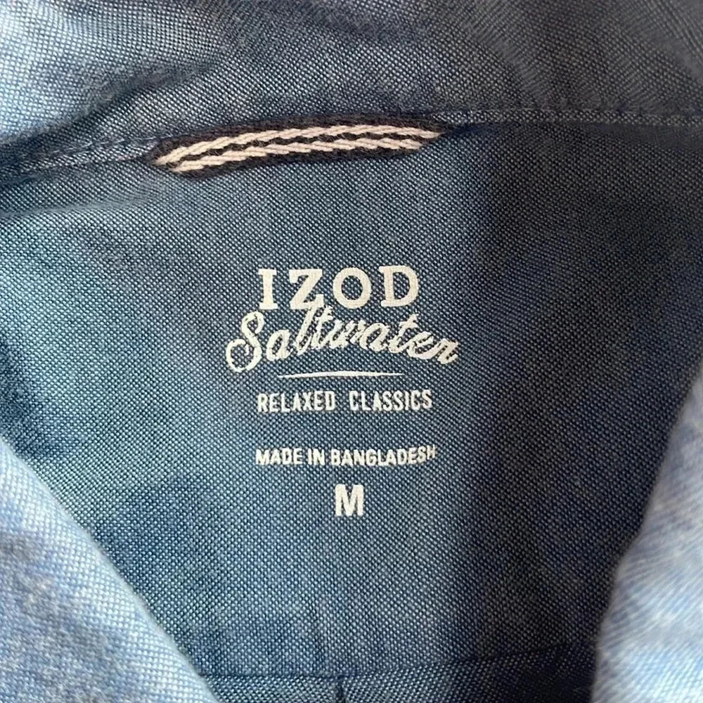 Izod Saltwater men’s button down shirt Blue Casual Preppy Size M 100% cotton